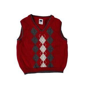 Janie and Jack Red Argyle Sweater Vest gray trim size 6-12 months holiday